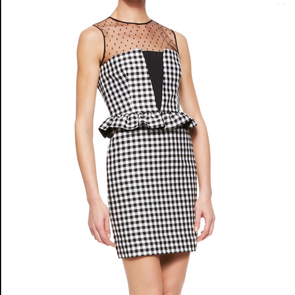 RED VALENTINO gingham illusion peplum dress size 2